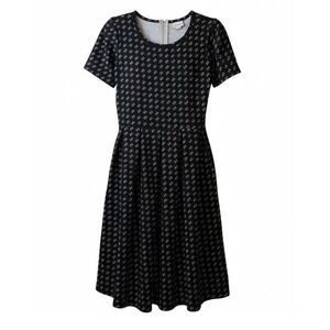 ✨LuLaRoe Black Micro Floral Print Fit and Flare Short Sleeve Dress Size M